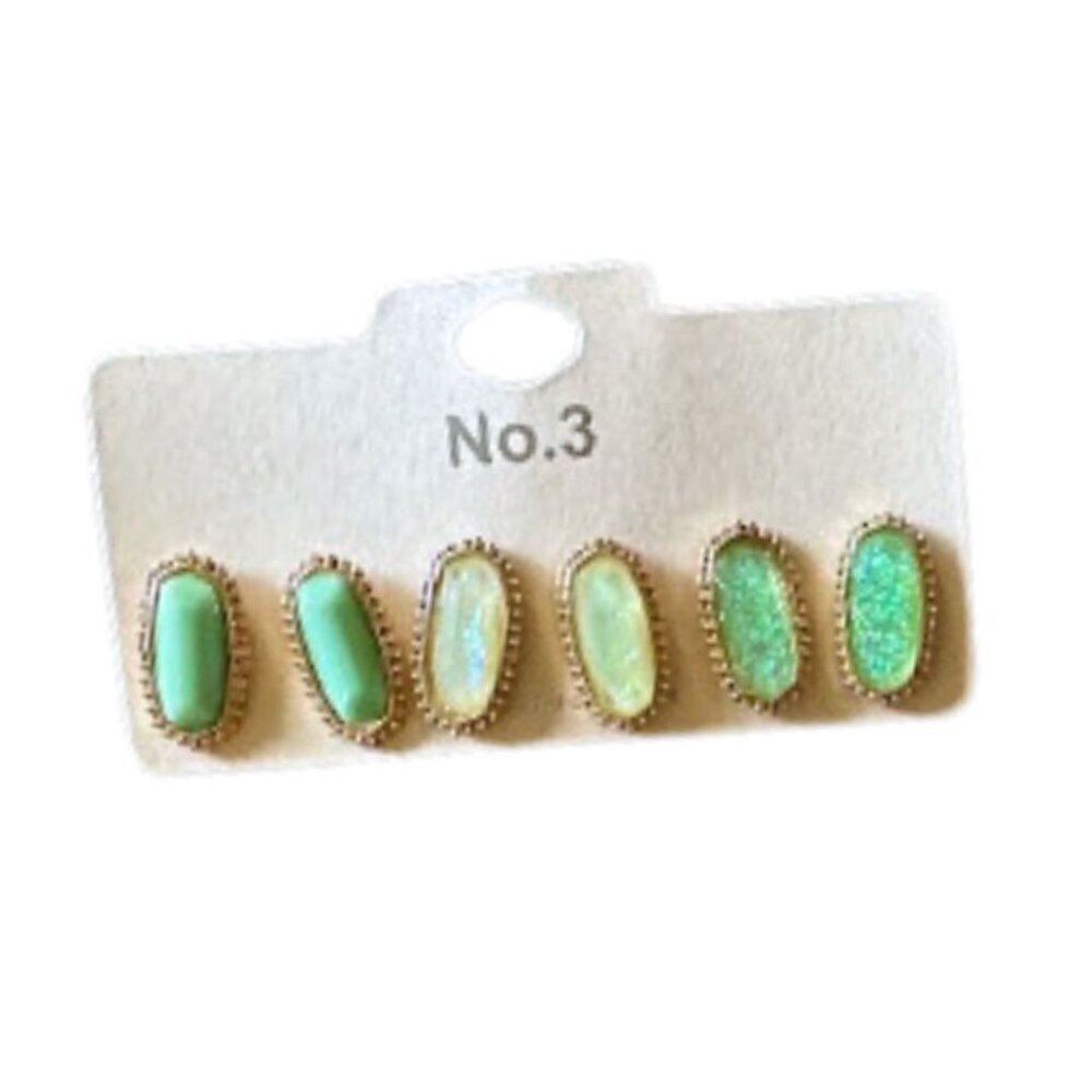 Earring set assorted druzy hex multi-colored green mint oval large